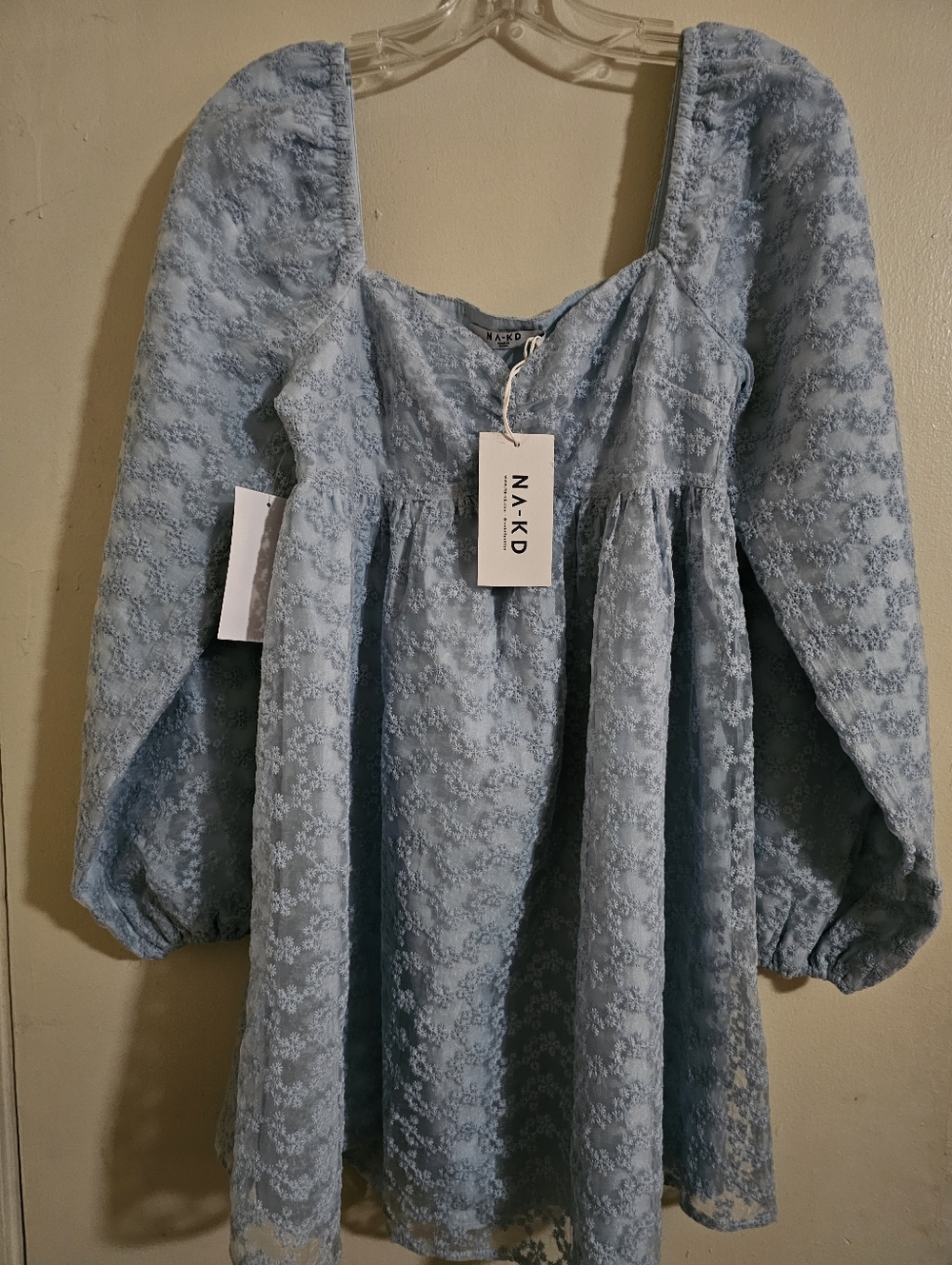 Baby Blue Lace Bubble Sleeve Dress
